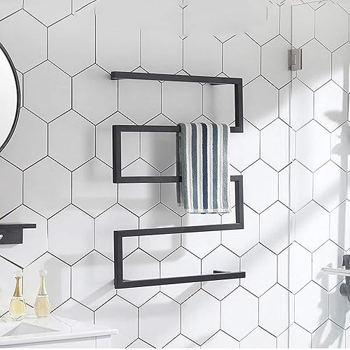 WING Sèche-Serviette Électrique Mural Serviteurs de Douche, Porte-Serviette Radiateurs Salle de Bain Barres Radiateur Seche Serviette Electrique Chauffage Serviettes, Noir, 600×800 mm - Nail Gallerys