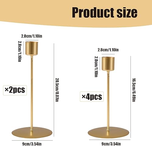 Elepl 6 Pièces Bougeoir Doré Rétro Métal Chandelier 16 / 20cm Conique Chandelier sur Pied pour Décor Dîner aux Chandelles Salle à Manger Salon d'anniversaire Décor à Maison - Nail Gallerys