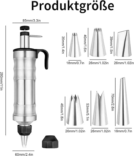 HAPPOW Seringue professionnelle en acier inoxydable avec 6 douilles, seringue à gâteau, seringue à garnir pour décoration de gâteau parfaite, poche à douille réutilisable, idéale pour les cupcakes et - Nail Gallerys