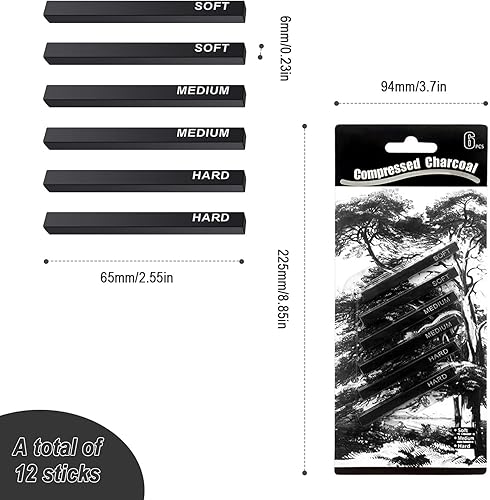 HASLED Fusains pour Dessin, 2 Ensemble Crayon Dessin Matériau en Osier de Coton, Crayon Fusain 18 Racine Trois Duretés pour la peinture, le dessin, le design, l'esquisse - Nail Gallerys