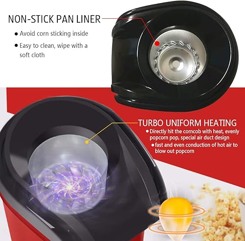 Mingfuxin Portable Popcorn Popper 2.7L 1200w Mini Gourmet Popcorn Machine Meilleur Air Popcorn Maker (Red) - Nail Gallerys