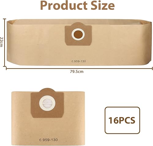 Lot de 16 Sac Aspirateur Pour Karcher 6.959-130.0 WD3, Sacs Filtrants en Papier pour Karcher WD3/WD3P/MV3/A2204/A2204/A2534/SE 4001/SE 4002, Sacs Filtrants en Papier de Rechange - Nail Gallerys