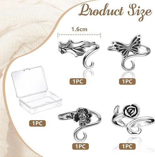 GlamRays Lot de 4 anneaux de crochet réglables pour les doigts, anneaux de tension de fil, crochets simples, accessoires de crochet, cadeaux de remerciement pour maman et grand-mère, argenté, L - Nail Gallerys