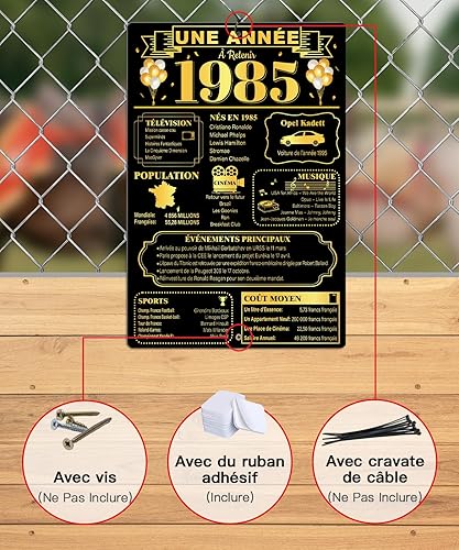 Putuo Decor Plaque Métallique Année 1985, Décoration Vintage en Aluminium 30x20 cm, Poster Historique Nostalgique, Cadeau Original, Design Élégant Noir et Doré, Installation Facile - Nail Gallerys