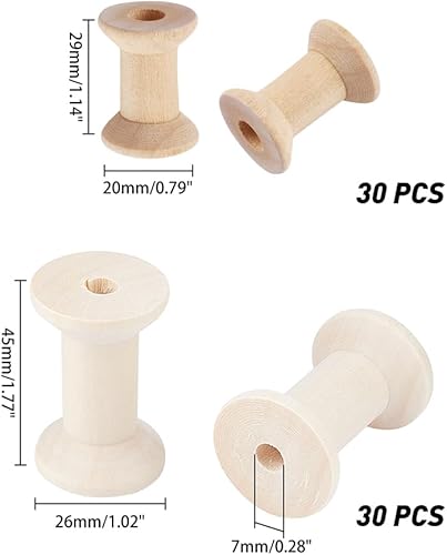 nbeads 60 Pcs 2 Tailles Bobine Vide en Bois, Mini Spoule Bobine Fil Vide en Bois Bobine Fil à Coudre pour Le Rouleau de Chaîne de Corde de Corde D'Artisanat d'art - Nail Gallerys
