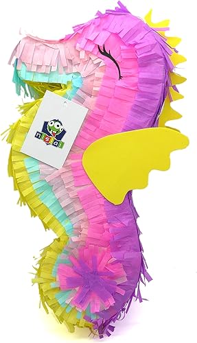 Nislai Ensemble piñata hippocampe | Pour fête d'anniversaire | Cadeau fille | Décoration | (mini) 40 x 20 x 10 cm avec bâton et masque - Nail Gallerys