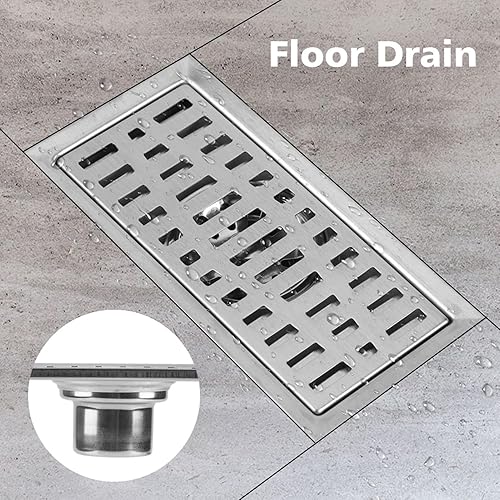 MAGT Siphon De Sol Rectangle 20x10cm en Acier épais, Drain De Douche Anti-Rouille Pour Salle De Bain et Cuisine, Grille De Déchets - Nail Gallerys