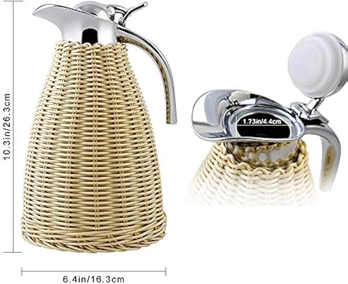 Carafe thermique en acier inoxydable de 1,5 l, carafe isotherme à double paroi, corps en rotin fait à la main, rétention de la chaleur et du froid pendant 20 heures - Nail Gallerys