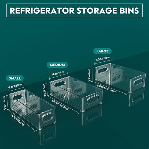THLEITE Lot de 12 Rangement Frigo Transparent (3 Tailles), Organiseur Frigo Cusine pour Réfrigérateur, Cuisine, Salle de Bain, Tiroir, Armoires et Comptoirs – sans BPA (Clair) - Nail Gallerys