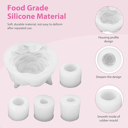 Lot de 5 moules à bougies en silicone 3D - En forme de fleur de pivoine - Rose - En forme de tulipe - Fait à la main - Pour la fête des mères, la Saint-Valentin - Nail Gallerys