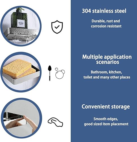 Biutimarden Porte-savon carré sans perçage en acier inoxydable avec égouttoir pour salle de bain et cuisine (23 cm, chromé) - Nail Gallerys