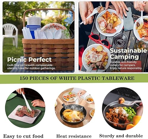 150Couverts en Réutilisables Pour Réunions de Famille,Dîner en Plein Air (couteau/fourchette/cuillère 50 pièces de chaque) (Blanc) - Nail Gallerys