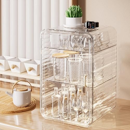Égouttoir à tasses anti-poussière, boîte de rangement transparente pour bureau, Organisateur de tasses Boîte de rangement en acrylique anti-poussière, Rangement domestique étanche multicouche peu enco - Nail Gallerys