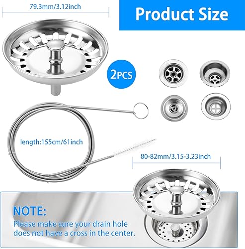 2 Pièces Remplacement du Bouchon de Crépine d'Évier Universel, Ø79.3mm Bouchon d'Égouttoir de Cuisine en Acier Inoxydable, Bouchon d'Évier avec 20 Fentes Joints en Caoutchouc pour Salle Bain Lavabo - Nail Gallerys