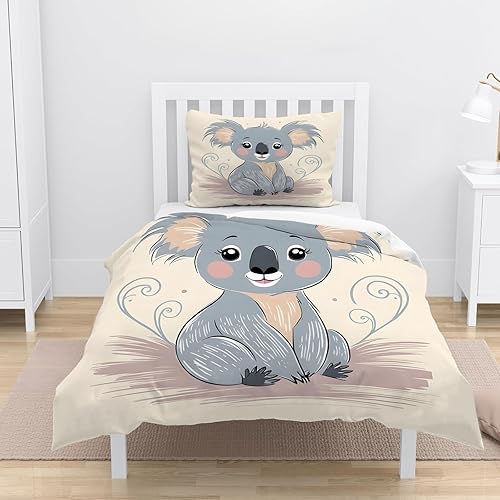 Housse de Couette 120x150 Koala Parure de Lit 1 Personne, Dessin Animé Housse Couette Microfibre Douce avec 1 Taie d'oreiller 40x60cm pour Enfant Fille Garcon A-56 - Nail Gallerys