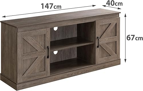 Zinus Wade Meuble TV 147x40x67 cm - Meuble TV rustique avec étagères de rangement et portes - Meuble multimédia en bois - Table polyvalente - Gris - Nail Gallerys