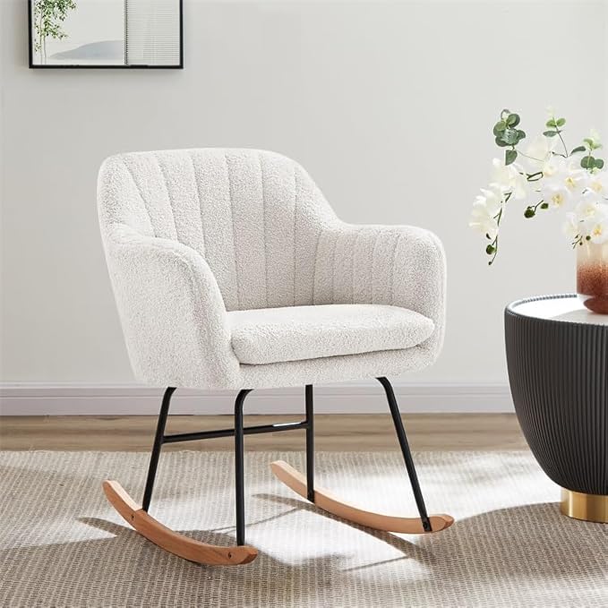 BAÏTA Fauteuil Elsa Rocking Chair en Tissu Bouclette Blanc - Nail Gallerys