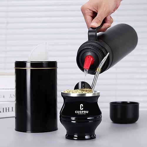 Cuopru Kit Yerba Mate en acier inoxydable de qualité supérieure, gourde isotherme, conteneur, bombilla, brosse de nettoyage, ensemble de filtres à thé, noir mat - Nail Gallerys