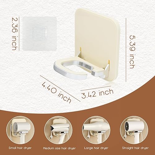 MultiValue Porte Seche Cheveux Mural, Plastiques Support Seche Cheveux avec Autocollant Pliable Anti-Chute Support Seche Cheveux sans Percage pour la Chambre à Coucher Salle de Bain (doré) - Nail Gallerys