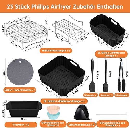 YYSWSAKY Airfryer Dual Basket Lot de 23 accessoires pour friteuse à air chaud Philips 3000/5000 Dual Basket Airfryer Dual Basket 6 l + 3 l, grille de cuisson, moule à cake en silicone - Nail Gallerys