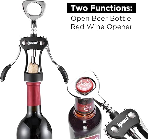 ipow Tire Bouchon Vin Allie, Ouvre Bouteilles Levier/Décapsuleur à Vin avec Bouchon à Vin Déboucher Une Bouteille Accessoires du Vin et Bière - Nail Gallerys