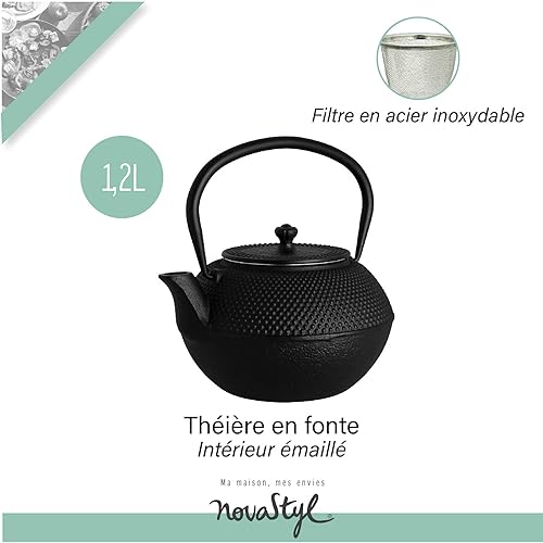 NOVASTYL – Théière en fonte noire OSAKA – 1,5L - Inspirée de l'art japonais - 7321423 - Nail Gallerys
