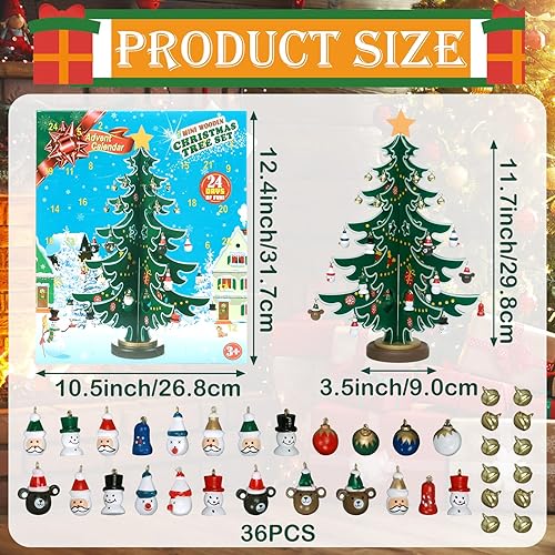 Suffolly Calendrier de l'avent avec Sapin de Noel et Ornements, Noël 24 Jours Compte à Rebours Calendrier de l'avent, Calendrier de l'avent Enfant pour Cadeau de Noël (6 Feuillages/36CM) - Nail Gallerys