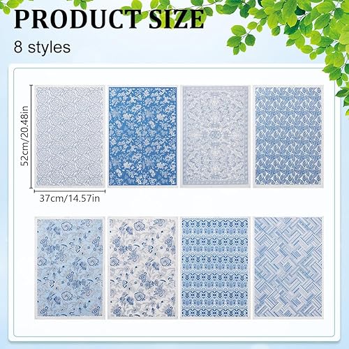 WEBEEDY 8 Style de Papier de Transfert pour l'Argile Céramique Fleur Porcelaine Glaçage Sous-Glacis pour Poterie Art Autocollants DIY,Bleu et Blanc Décalcomanies Céramiques,37x52cm - Nail Gallerys