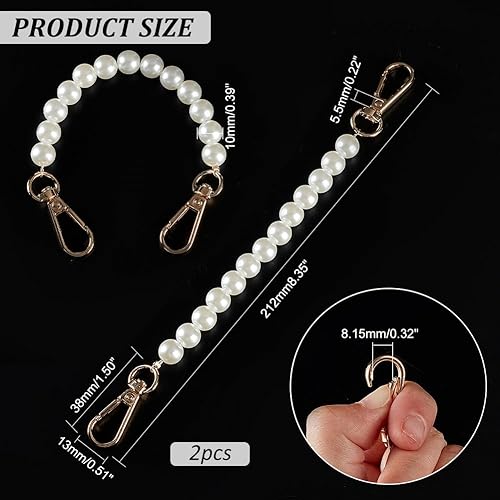 PH PandaHall 2pcs 21.2cm Sangle de Chaîne de Perles Courte Chaîne de Sac à Main Imitation Perle Poignée Sangle de Remplacement Sangle de Chaîne de Sac à Main pour Portefeuille Pochette Fourre-Tout - Nail Gallerys