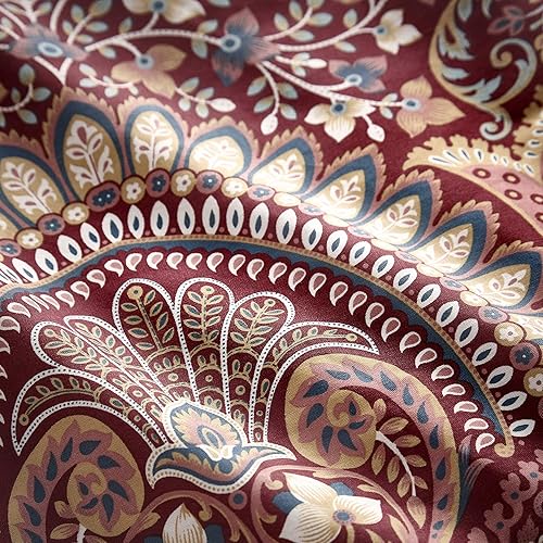 Dreams & Drapes - Housse de couette jacobéenne marron - 200 x 200 cm - 2 taies d'oreiller - Motifs réversibles - Literie bohème marocaine en rouge - Housse de couette persane exotique - Literie bohème - Nail Gallerys