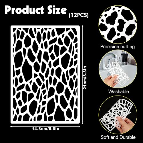 SRIZIAN 12 Pièces Pochoir de Peinture en Plastique, Pochoirs de Dessin de Peinture Réutilisables, Peinture Modèle Pochoirs pour Meubles de Bricolage Mur Sol Déco - Nail Gallerys