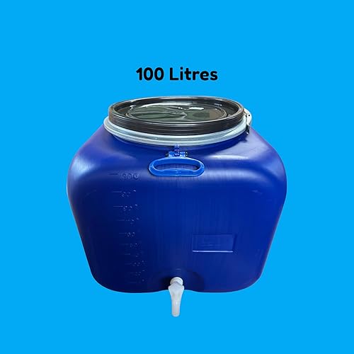 Bidon Plastique 100 litres Carré avec Robinet et Couvercle Ø34 cm – Réservoir Alimentaire Hermétique – Stockage Eau, Huiles, Aliments Solides – Forme Cube 50 x 50 x 50 cm - Nail Gallerys