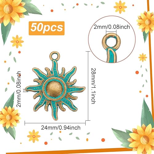 GOMAKERER 50 pièces Breloques Soleil en Alliage, 2 couleurs Vintage Métal Soleil Pendentif Charmes Charme Céleste Style Tibétain Soleil Charmes pour la Fabrication de Bijoux à Bricoler Soi-Même - Nail Gallerys