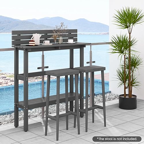 GIANTEX Table de bar d'extérieur avec étagère de rangement inférieure et pieds réglables, table étroite avec déflecteur anti-chute résistant aux intempéries pour jardin, patio, gris - Nail Gallerys