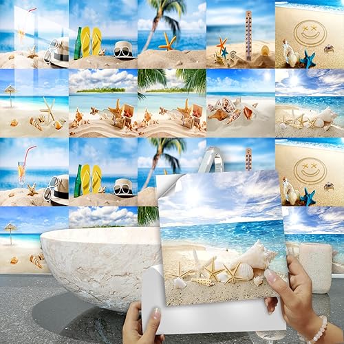 Stickers Carrelage 15X15 La Plage Et La Mer Adhesive Murale,Stickers Carrelage Auto-Adhésif En Pvc Autocollant En Tuile,Imperméable Effet Carreaux Pour Salle De Bain Cuisine（10Pcs） - Nail Gallerys