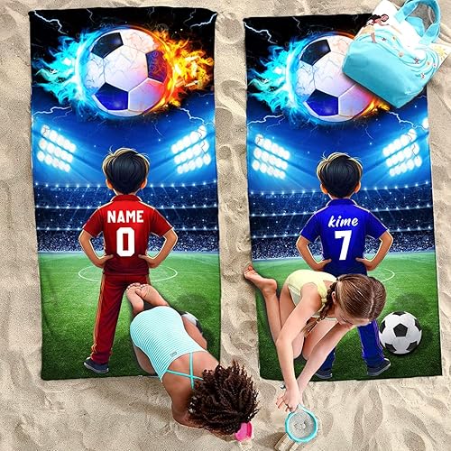 KIDSLOVE Serviette de plage personnalisée en microfibre avec nom - Grande serviette de bain - Avec nom - Serviette de plage - En microfibre - 80 x 150 cm - Pour garçons et enfants (1,80 x 150 cm) - Nail Gallerys