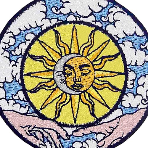 Patch brodé en forme de Lune et Soleil Célestes La Création du Monde, à coudre ou à coller avec fer à repasser - Nail Gallerys
