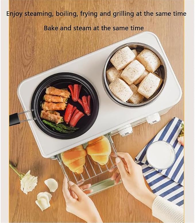 Machine à Petit-déjeuner 4 en 1, Station de Petit-déjeuner électrique multifonctionnelle, Zone de Cuisson de Grande capacité de 8 L, 1200 W, Bouton de minuterie de 0 à 60 Minutes - Nail Gallerys