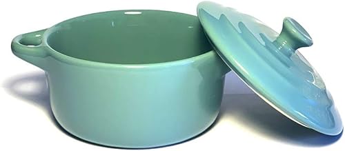 Hobby Tech Lot de 3 Mini Cocottes Bleues Turquoises Céramique Double Poignées avec Couvercle 13,5cm x 8cm Contenance Moule 200ml Ramequin Résistant Haute Température Four (Bleues Turquoise, Lot de 3) - Nail Gallerys