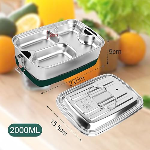 TOSAVGA 2000ml Boîte à Bento en Acier Inoxydable, Lunch Box en Anti Fuite avec Compartiment, BoîTe à Lunch en Portable Box Durable et éCologique pour Bureau, Camping, Ecole, pour Enfants et Adultes - Nail Gallerys