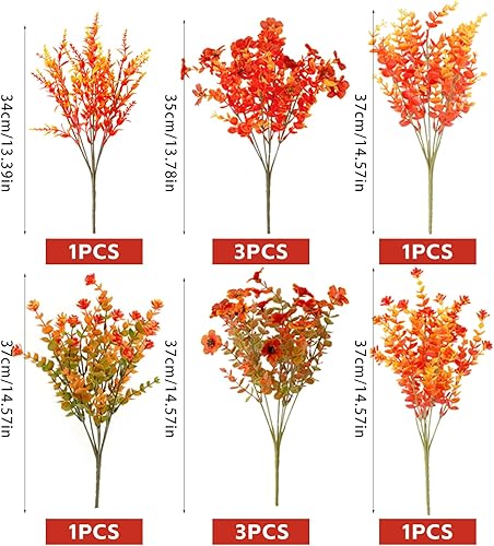SHUOHONG Lot de 12 Fleurs Artificielles D'eucalyptus, Feuilles d'automne Artificielles Plantes, Bouquet Fleur Artificielle, Deco Automne, Plantes Artificielles pour Intérieur et Extérieur (B) - Nail Gallerys