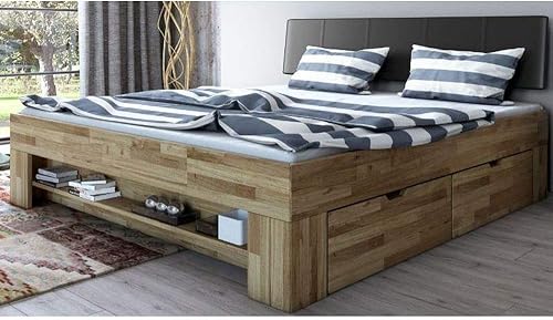 roominado Sabrina Lit futon en chêne avec tête de lit capitonnée 180 x 200 cm et étagère pour pieds - Nail Gallerys