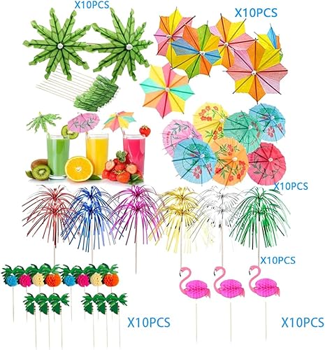 OHREN 60 Pièces Décoration Cocktail Piques à Boisson 3D Flamingo Ananas Papier Palmier Idéal pour Fêtes Anniversaires Bars Cocktails et Plus (Multicolore) - Nail Gallerys