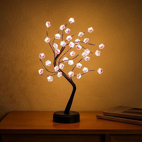 Lampe bonsaï en Fleurs de Cerisier de 45,7 cm avec 36 Branches réglables à Del, Jolies décorations pour Chambre à Coucher, Maison, fête de Noël, Fonctionne avec Piles/USB, Lampe de Table décorative - Nail Gallerys