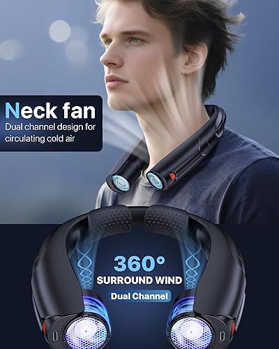 Svintora Ventilateur de cou portable rechargeable, 6 vitesses de vent réglables, design de refroidissement du cou à 360°, un incontournable pour l'été [plein air/randonnée/camping/voyage] - Nail Gallerys