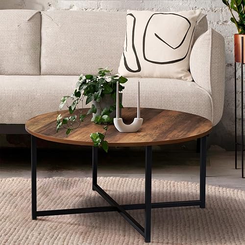 IDMarket - Table Basse Ronde Hawkins 80 cm Bois foncé Design Industriel - Nail Gallerys