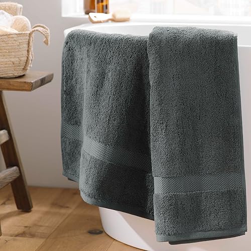 Douceur d'Intérieur, Drap de Bain (90 x 150 cm) Elegance Anthracite, 100% Coton Uni - Nail Gallerys