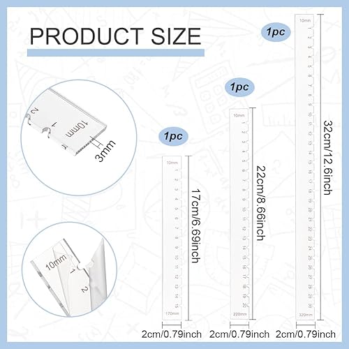 BENECREAT 3 Outil de Perforation Plat pour Reliure, Règle Transparente en Acrylique, Outil de Mesure pour Les Perforations, Scrapbooking, Bloc-Notes, Fabrication de Bricolage, 17/22/32 cm - Nail Gallerys