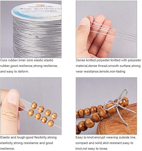 PH PandaHall 100m Cordon Elastique Rond Corde Elastique 1mm Fil Corde Argent avec Polyester Extérieur et Caoutchouc Intérieur pour la Fabrication de Bijoux - Nail Gallerys