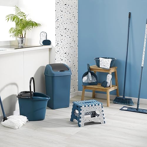 Homéa, Pelle et Balayette Plastique avec Rebord en Gomme Terrazzo, Bleu Paon - Nail Gallerys